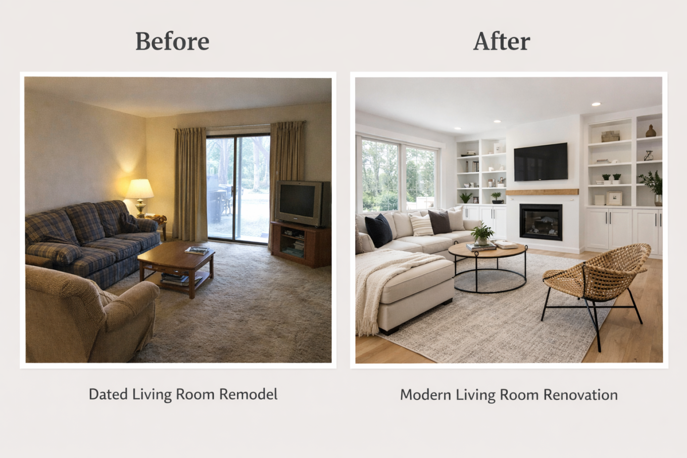 living room remodel before and after modern renovation transformation